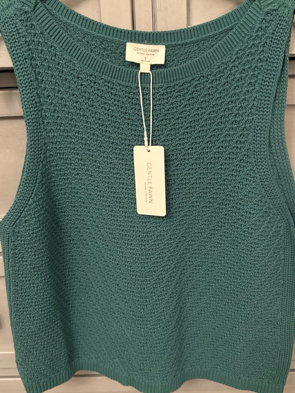Gentle Fawn Teal Green Sleeveless Knit Crewneck Sweater